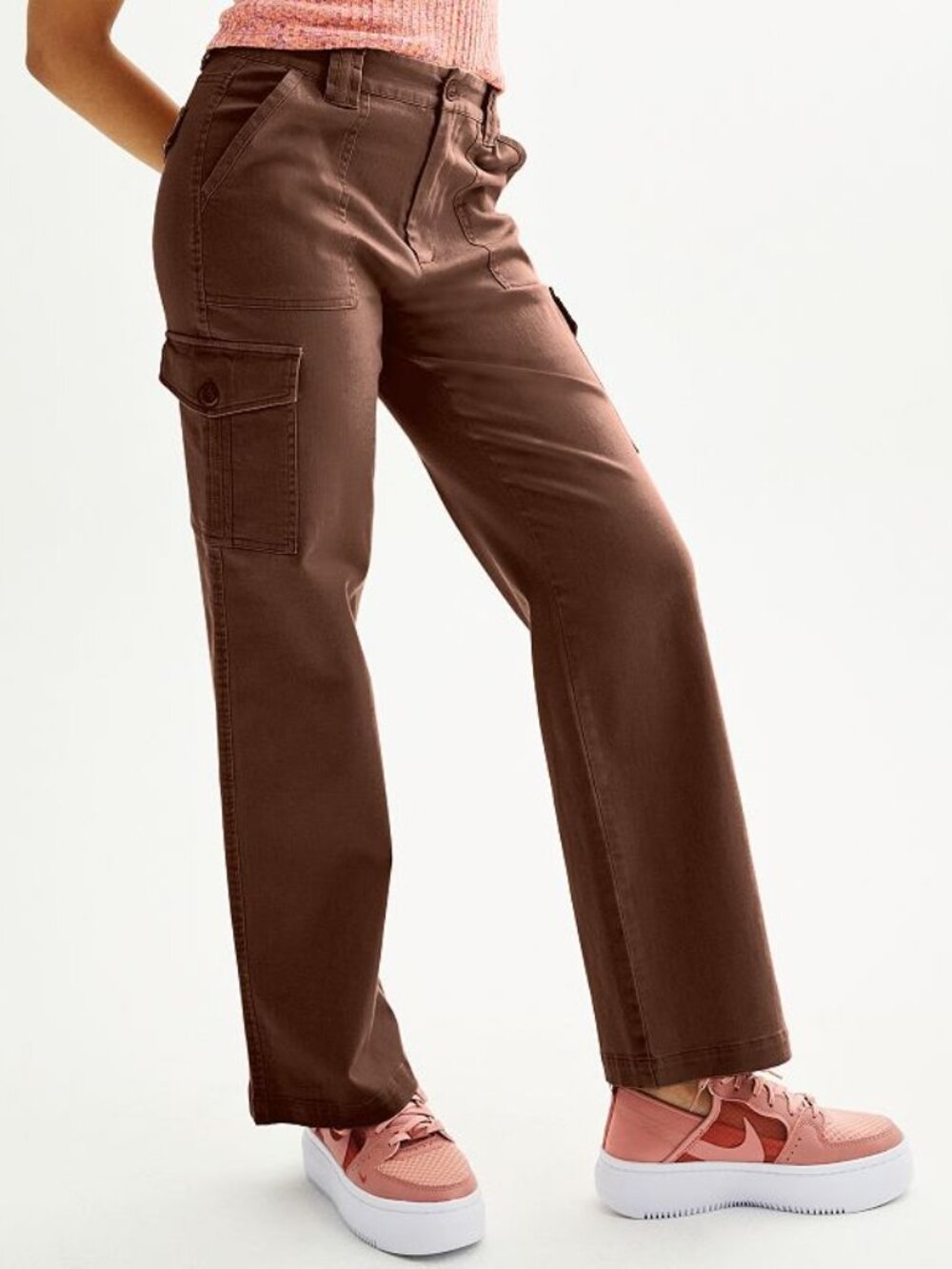 Junior's Rewind Wide Leg Midrise Relaxed Fit Cargo Pants - Chocolate - 17 - NWT